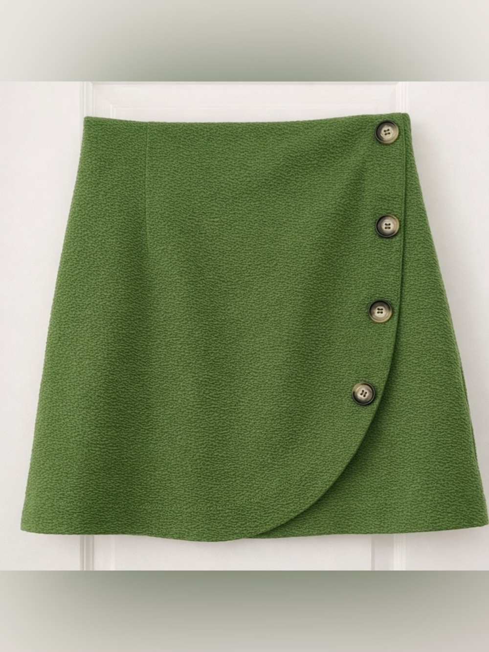 Maeve Anthropologie Green Wrap Mini Skirt XS Button Front Preppy Spring Summer